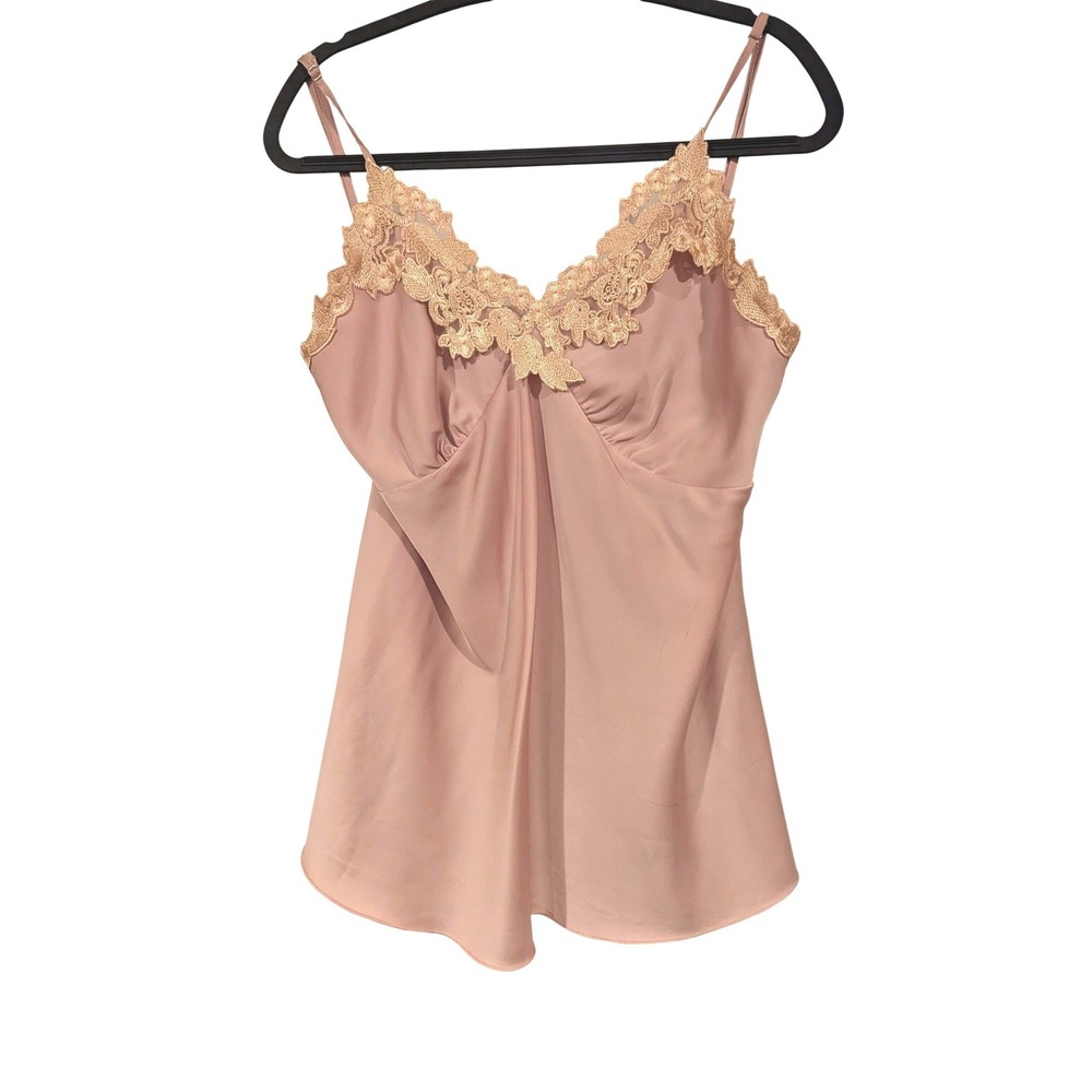 Pink Satin Lace Trim Camisole Top Coquette Soft Girl M Silky‎ Lingere Sleeveless